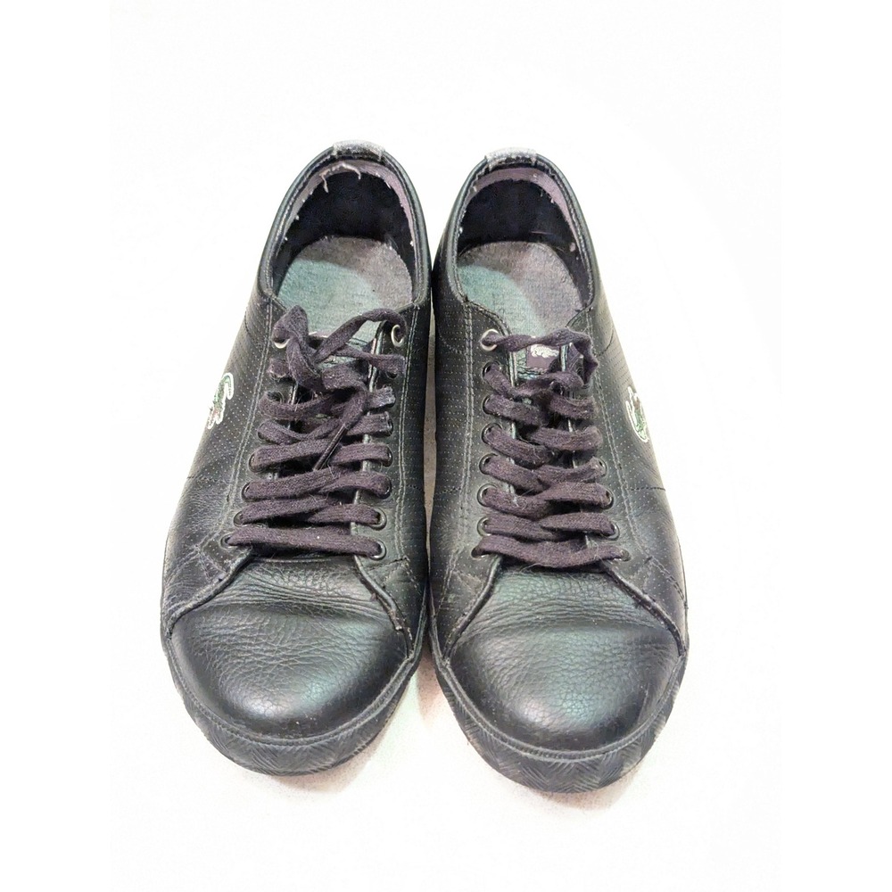 Lacoste Marcel Black Leather Mens 9.5 Low Top Perforated Sneakers Casual‎ Shoes